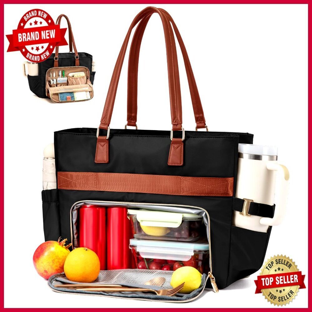 Large Insulated Lunch Tote Bag with Laptop Sleeve 18 Pockets Work Bag